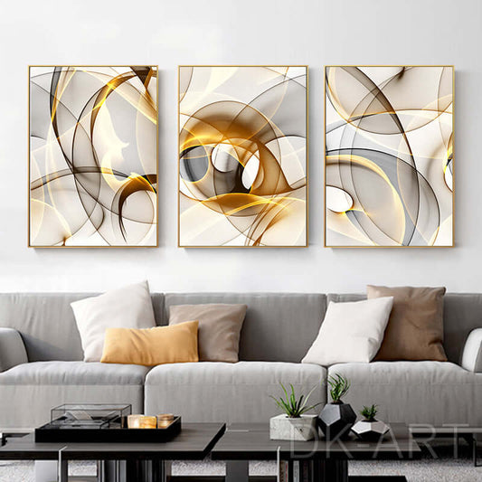 Black Gold Line Abstract Wall Art | Nordic Minimalist Posters | Canvas Painting