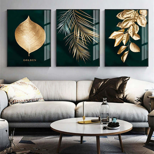 Nordic Modern Luxury Canvas Golden Leaf Painting